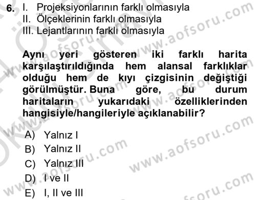 Harita Bilgisi Dersi 2023 - 2024 Yılı Yaz Okulu Sınav Soruları 6. Soru