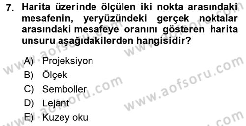 Harita Bilgisi Dersi 2023 - 2024 Yılı Yaz Okulu Sınav Soruları 7. Soru