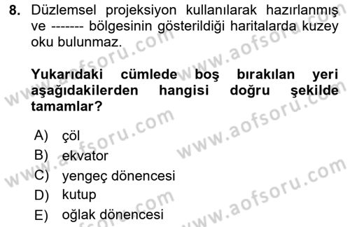 Harita Bilgisi Dersi 2023 - 2024 Yılı Yaz Okulu Sınav Soruları 8. Soru