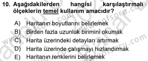 Harita Bilgisi Dersi 2024 - 2025 Yılı (Vize) Ara Sınav Soruları 10. Soru