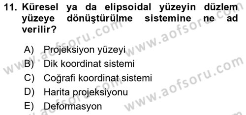 Harita Bilgisi Dersi 2024 - 2025 Yılı (Vize) Ara Sınav Soruları 11. Soru