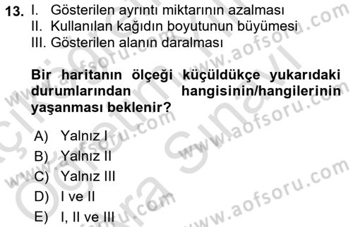 Harita Bilgisi Dersi 2024 - 2025 Yılı (Vize) Ara Sınav Soruları 13. Soru