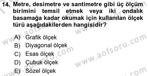 Harita Bilgisi Dersi 2024 - 2025 Yılı (Vize) Ara Sınav Soruları 14. Soru
