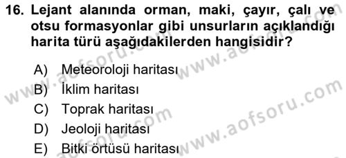 Harita Bilgisi Dersi 2024 - 2025 Yılı (Vize) Ara Sınav Soruları 16. Soru