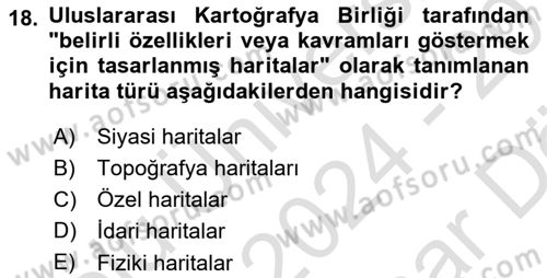 Harita Bilgisi Dersi 2024 - 2025 Yılı (Vize) Ara Sınav Soruları 18. Soru