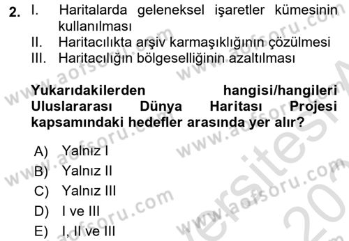 Harita Bilgisi Dersi 2024 - 2025 Yılı (Vize) Ara Sınav Soruları 2. Soru