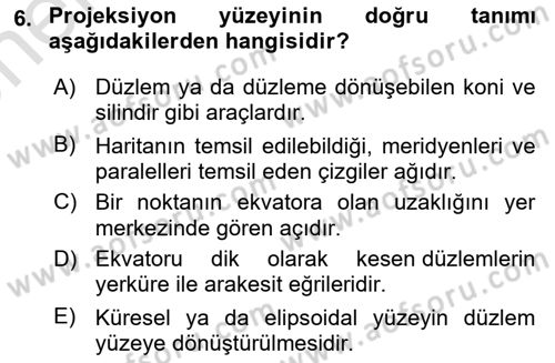 Harita Bilgisi Dersi 2024 - 2025 Yılı (Vize) Ara Sınav Soruları 6. Soru