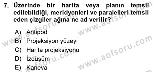 Harita Bilgisi Dersi 2024 - 2025 Yılı (Vize) Ara Sınav Soruları 7. Soru