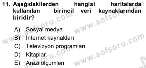 Harita Bilgisi Dersi 2024 - 2025 Yılı (Final) Dönem Sonu Sınav Soruları 11. Soru
