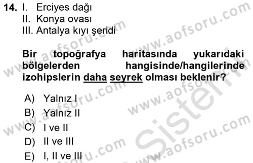 Harita Bilgisi Dersi 2024 - 2025 Yılı (Final) Dönem Sonu Sınav Soruları 14. Soru