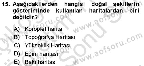 Harita Bilgisi Dersi 2024 - 2025 Yılı (Final) Dönem Sonu Sınav Soruları 15. Soru