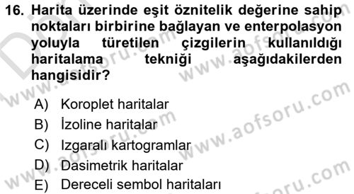 Harita Bilgisi Dersi 2024 - 2025 Yılı (Final) Dönem Sonu Sınav Soruları 16. Soru