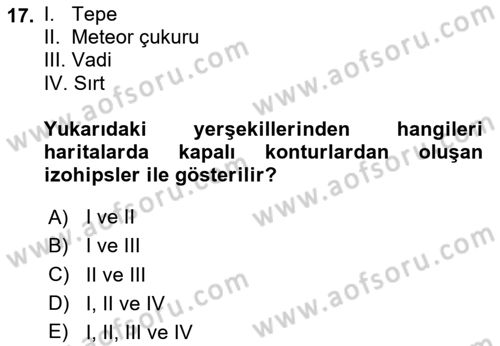 Harita Bilgisi Dersi 2024 - 2025 Yılı (Final) Dönem Sonu Sınav Soruları 17. Soru