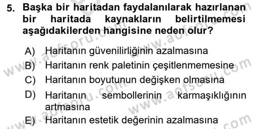 Harita Bilgisi Dersi 2024 - 2025 Yılı (Final) Dönem Sonu Sınav Soruları 5. Soru