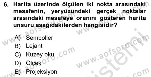 Harita Bilgisi Dersi 2024 - 2025 Yılı (Final) Dönem Sonu Sınav Soruları 6. Soru