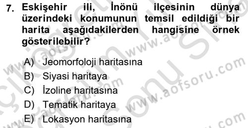 Harita Bilgisi Dersi 2024 - 2025 Yılı (Final) Dönem Sonu Sınav Soruları 7. Soru