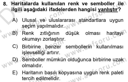 Harita Bilgisi Dersi 2024 - 2025 Yılı (Final) Dönem Sonu Sınav Soruları 8. Soru