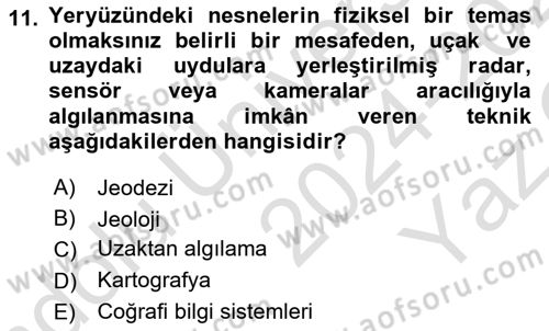 Harita Bilgisi Dersi 2024 - 2025 Yılı Yaz Okulu Sınav Soruları 11. Soru