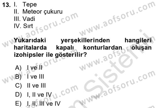 Harita Bilgisi Dersi 2024 - 2025 Yılı Yaz Okulu Sınav Soruları 13. Soru