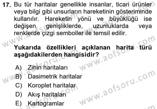Harita Bilgisi Dersi 2024 - 2025 Yılı Yaz Okulu Sınav Soruları 17. Soru