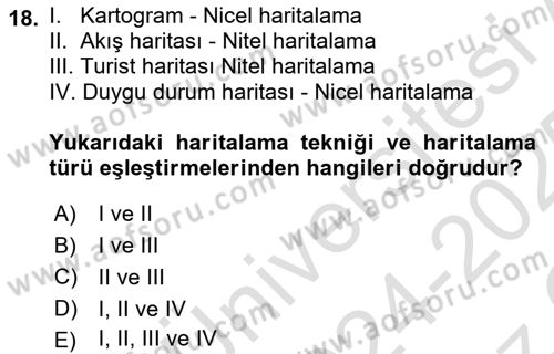 Harita Bilgisi Dersi 2024 - 2025 Yılı Yaz Okulu Sınav Soruları 18. Soru