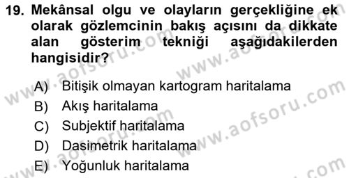 Harita Bilgisi Dersi 2024 - 2025 Yılı Yaz Okulu Sınav Soruları 19. Soru