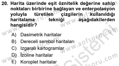 Harita Bilgisi Dersi 2024 - 2025 Yılı Yaz Okulu Sınav Soruları 20. Soru