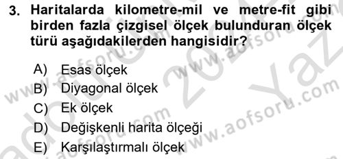 Harita Bilgisi Dersi 2024 - 2025 Yılı Yaz Okulu Sınav Soruları 3. Soru