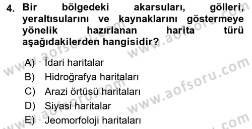 Harita Bilgisi Dersi 2024 - 2025 Yılı Yaz Okulu Sınav Soruları 4. Soru