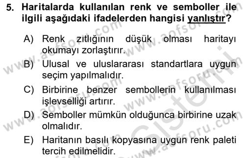 Harita Bilgisi Dersi 2024 - 2025 Yılı Yaz Okulu Sınav Soruları 5. Soru