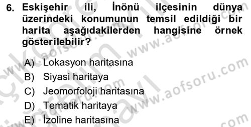 Harita Bilgisi Dersi 2024 - 2025 Yılı Yaz Okulu Sınav Soruları 6. Soru