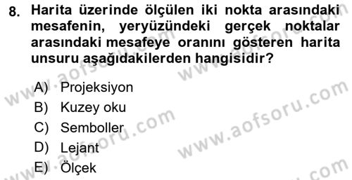 Harita Bilgisi Dersi 2024 - 2025 Yılı Yaz Okulu Sınav Soruları 8. Soru