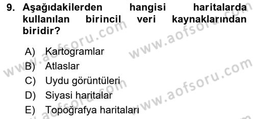Harita Bilgisi Dersi 2024 - 2025 Yılı Yaz Okulu Sınav Soruları 9. Soru