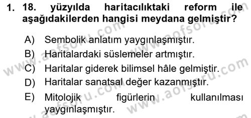 Harita Bilgisi Dersi 2025 - 2026 Yılı (Vize) Ara Sınav Soruları 1. Soru