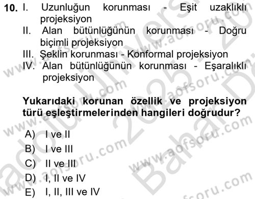 Harita Bilgisi Dersi 2025 - 2026 Yılı (Vize) Ara Sınav Soruları 10. Soru