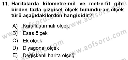 Harita Bilgisi Dersi 2025 - 2026 Yılı (Vize) Ara Sınav Soruları 11. Soru