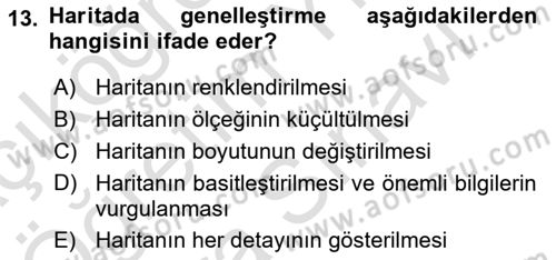 Harita Bilgisi Dersi 2025 - 2026 Yılı (Vize) Ara Sınav Soruları 13. Soru