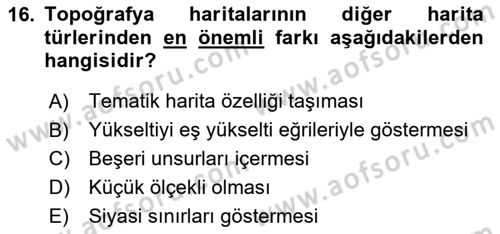 Harita Bilgisi Dersi 2025 - 2026 Yılı (Vize) Ara Sınav Soruları 16. Soru