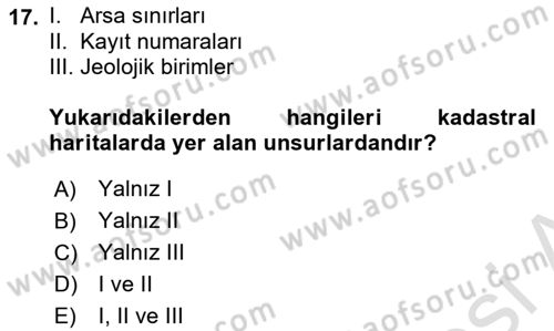 Harita Bilgisi Dersi 2025 - 2026 Yılı (Vize) Ara Sınav Soruları 17. Soru