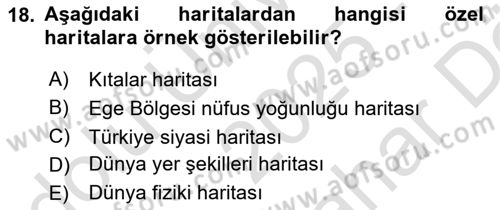 Harita Bilgisi Dersi 2025 - 2026 Yılı (Vize) Ara Sınav Soruları 18. Soru