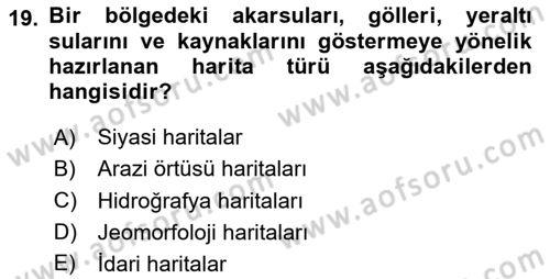 Harita Bilgisi Dersi 2025 - 2026 Yılı (Vize) Ara Sınav Soruları 19. Soru