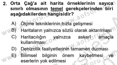 Harita Bilgisi Dersi 2025 - 2026 Yılı (Vize) Ara Sınav Soruları 2. Soru