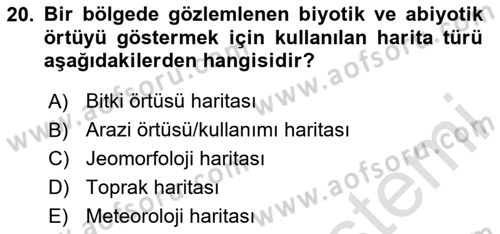 Harita Bilgisi Dersi 2025 - 2026 Yılı (Vize) Ara Sınav Soruları 20. Soru