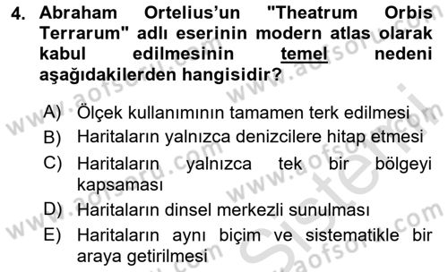 Harita Bilgisi Dersi 2025 - 2026 Yılı (Vize) Ara Sınav Soruları 4. Soru