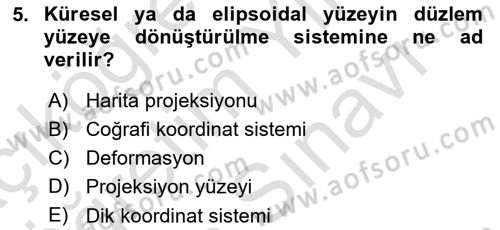 Harita Bilgisi Dersi 2025 - 2026 Yılı (Vize) Ara Sınav Soruları 5. Soru