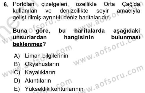 Harita Bilgisi Dersi 2025 - 2026 Yılı (Vize) Ara Sınav Soruları 6. Soru