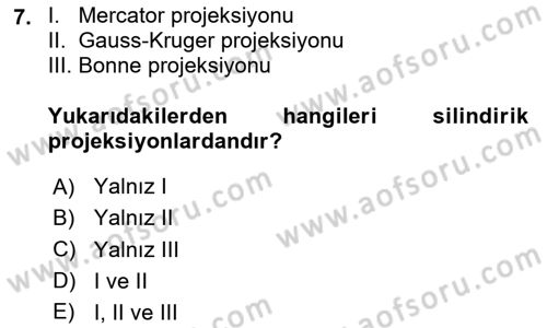 Harita Bilgisi Dersi 2025 - 2026 Yılı (Vize) Ara Sınav Soruları 7. Soru