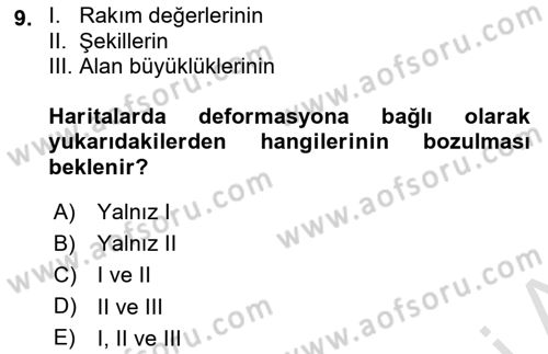Harita Bilgisi Dersi 2025 - 2026 Yılı (Vize) Ara Sınav Soruları 9. Soru