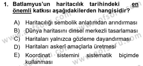 Harita Bilgisi Dersi 2025 - 2026 Yılı (Final) Dönem Sonu Sınav Soruları 1. Soru