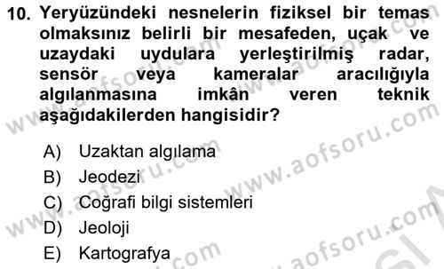 Harita Bilgisi Dersi 2025 - 2026 Yılı (Final) Dönem Sonu Sınav Soruları 10. Soru